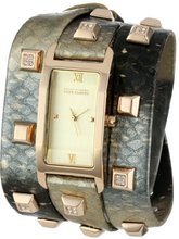 Vince Camuto VC/5142CHGD Swarovski Crystal Gold-Tone Pyramid Studded Snakeskin Pattern Leather Triple-Wrap Strap