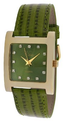Viva Gold-Tone Sqaure Crystal Marker Green Dial And Green Strap #V2043GR