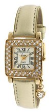 Viva Gold-Tone Square Crystal Bezel And Gold Metallic Strap Heart Charm #V2169GD