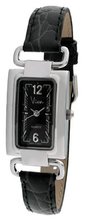 Viva Silver-Tone Black Dial And Black Hook Strap #V2791BK