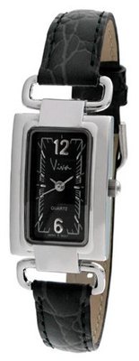 Viva Silver-Tone Black Dial And Black Hook Strap #V2791BK