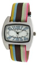 Viva Silver-Tone Blue Number Dial Multi-Color Grosgrain Strap #V2390BL