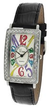 Viva Silver-Tone Crystal Bezel Multi-Color Numbers Black Strap #V935BK