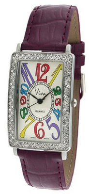 Viva Silver-Tone Crystal Bezel Multi-Color Numbers Purple Strap #V935PR