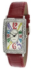 Viva Silver-Tone Crystal Bezel Multi-Color Numbers Red Strap #V935RD
