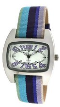 Viva Silver-Tone Purple Number Dial Multi-Color Grosgrain Strap #V2390PR
