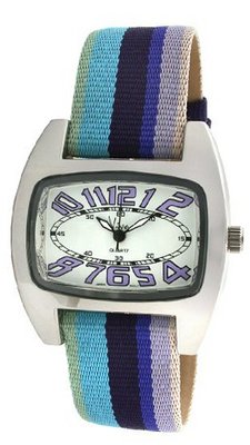 Viva Silver-Tone Purple Number Dial Multi-Color Grosgrain Strap #V2390PR