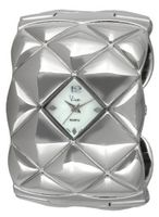 Viva Silver-Tone Quilted Hinge Mother of Pearl Dial Cuff