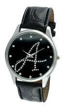 Viva Silver Tone Round Crystal Dial Initial "A" Black Strap #V1650B-A