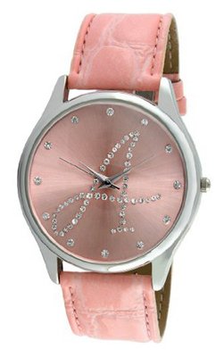 Viva Silver Tone Round Crystal Dial Initial "A" Pink Strap #V1650P-A