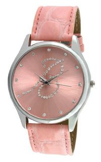 Viva Silver Tone Round Crystal Dial Initial "B" Pink Strap #V1650P-B