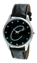 Viva Silver Tone Round Crystal Dial Initial "C" Black Strap #V1650B-C