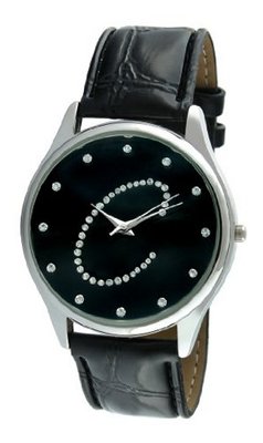 Viva Silver Tone Round Crystal Dial Initial "C" Black Strap #V1650B-C