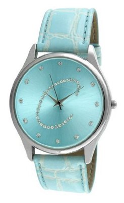 Viva Silver Tone Round Crystal Dial Initial "C" Blue Strap #V1650A-C