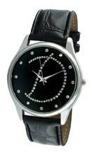 Viva Silver Tone Round Crystal Dial Initial "D" Black Strap #V1650B-D