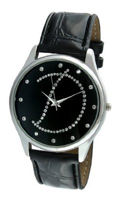Viva Silver Tone Round Crystal Dial Initial "D" Black Strap #V1650B-D