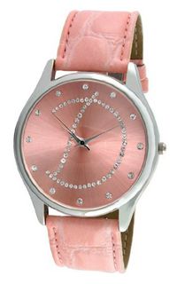 Viva Silver Tone Round Crystal Dial Initial "D" Pink Strap #V1650P-D
