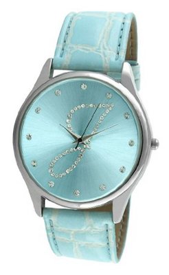 Viva Silver Tone Round Crystal Dial Initial "J" Blue Strap #V1650A-J