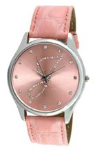 Viva Silver Tone Round Crystal Dial Initial "J" Pink Strap #V1650P-J