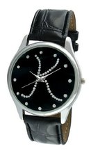 Viva Silver Tone Round Crystal Dial Initial "K" Black Strap #V1650B-K