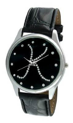 Viva Silver Tone Round Crystal Dial Initial "K" Black Strap #V1650B-K