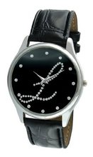 Viva Silver Tone Round Crystal Dial Initial "L" Black Strap #V1650B-L