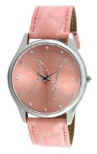 Viva Silver Tone Round Crystal Dial Initial "N" Pink Strap #V1650P-N