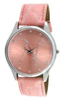 Viva Silver Tone Round Crystal Dial Initial "N" Pink Strap #V1650P-N