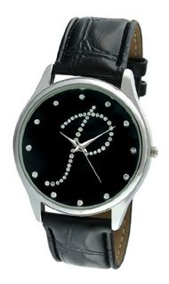 Viva Silver Tone Round Crystal Dial Initial "P" Black Strap #V1650B-P