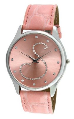 Viva Silver Tone Round Crystal Dial Initial "S" Pink Strap #V1650P-S