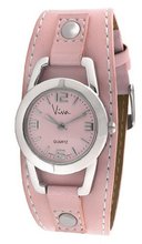 Viva Silver-Tone Round Pink Leather Cuff #V3070PK