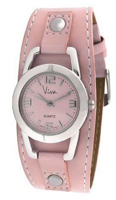 Viva Silver-Tone Round Pink Leather Cuff #V3070PK