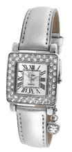 Viva Silver-Tone Square Crystal Bezel And Silver Metallic Strap Heart Charm #V2169SL