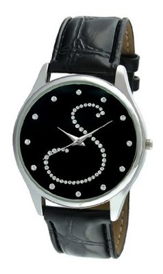 Viva V1650B-S Silver Tone Round Crystal Dial Initial "S" Black Strap