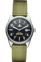 Vivienne Westwood Butlers Wharf Quartz with Black Dial Analogue Display and Green Nylon Strap VV079BKGR