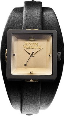 Vivienne Westwood Cube Quartz with Silver Dial Analogue Display and Black Leather Strap VV008BKBK