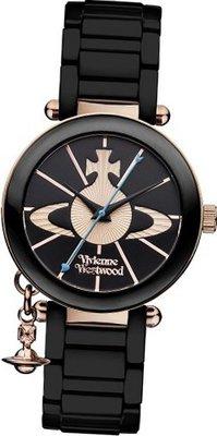 Vivienne Westwood Kensington Quartz with Black Dial Analogue Display and Black Ceramic Bracelet VV067RSBK