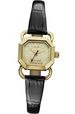 Vivienne Westwood Ravenscourt Quartz with Gold Dial Analogue Display and Black Leather Strap VV085GDBK