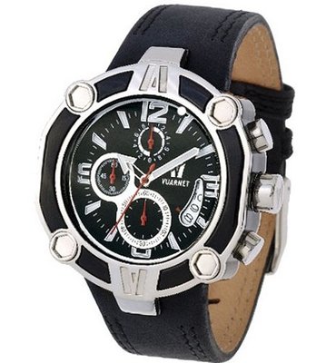 uVuarnet Snowest Circular with Black Leather Band and Black Dial 