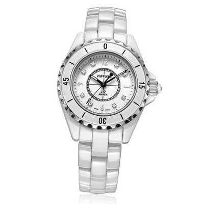 Vufflens J12 Amber Collection Ceramics White Arabic Numerals Rhinestone