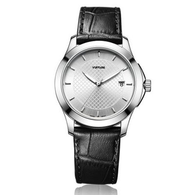 Vufflens V037.350 Donau Collection Black Leather Sliverl Quartz