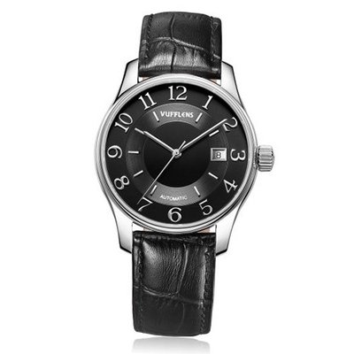Vufflens, V3895.51 Baltic Sea Collection Vintage Arabic Numerals Black Dial Mechanical