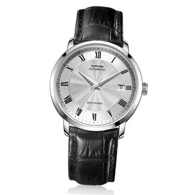 Vufflens, V39.256.35 Baltic Sea Collection Classic Black Leather White Roman Numerals Mechanical
