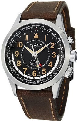 Vulcain Aviator GMT Pilot 100108-333L-BK 42 Automatic Stainless Steel Case Brown Calfskin Anti-Reflective Sapphire