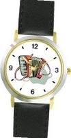 Accordion - Musical Instrument - Music Theme - WATCHBUDDY® DELUXE TWO-TONE THEME WATCH - Arabic Numbers - Black Leather Strap-Size-Large ( Size or Jumbo Size )