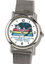Black & White Cat Sleeping on Towels - Cat Cartoon or Comic - JP Animal - WATCHBUDDY® ELITE Chrome-Plated Metal Alloy with Metal Mesh Strap-Size-Small ( Standard Size )
