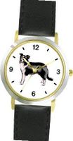 Border Collie Dog - WATCHBUDDY® DELUXE TWO-TONE THEME WATCH - Arabic Numbers - Black Leather Strap- Size-Small