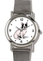 Boston Terrier Dog - WATCHBUDDY® ELITE Chrome-Plated Metal Alloy with Metal Mesh Strap-Size-Small ( Standard Size )