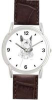 BULL TERRIER DOG (MS) - WATCHBUDDY® DELUXE SILVER TONE WATCH - Brown Strap - Small Size (Standard Size)