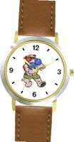 Bulldog Boxing or Fighting Cartoon Dog - WATCHBUDDY® DELUXE TWO-TONE THEME WATCH - Arabic Numbers - Brown Leather Strap-Children's Size-Small ( Boy's Size & Girl's Size )